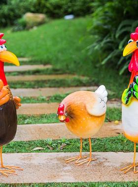 园林庭院摆件卡通仿真公鸡母鸡动物雕塑户外景观摆设创意家居装饰
