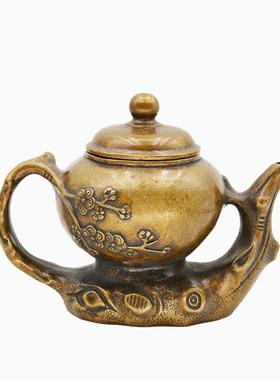 宏达 全黄铜仿古包浆梅花迎春壶 地摊爆款中式铜壶摆件