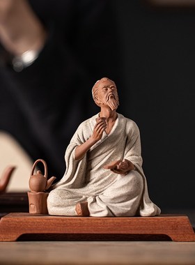 中式禅意陶瓷古代历史人物摆件伯牙鼓琴钟子期茶室桌面装饰工艺品
