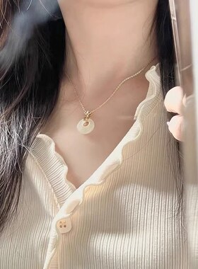 平安扣福字玉石项链女夏轻奢小众高级感锁骨链时尚气质设计感颈链