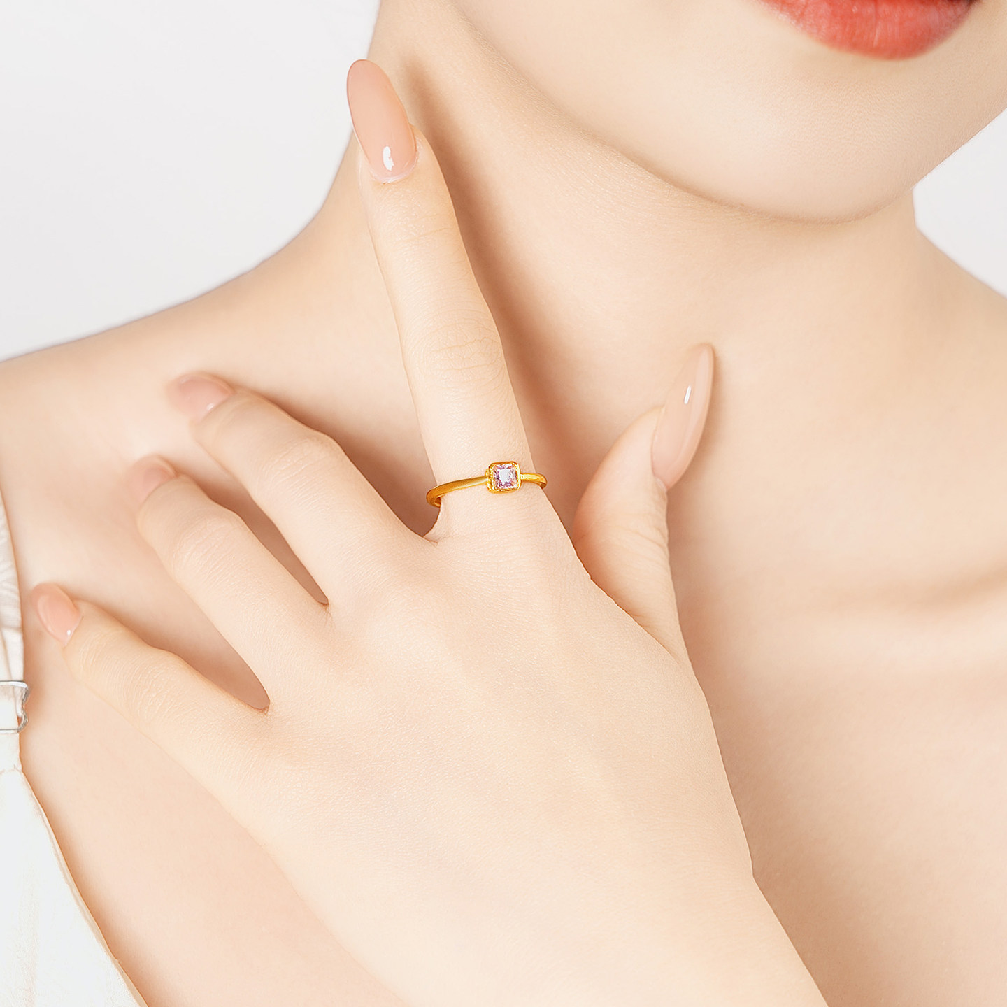 水贝黄金官方旗舰店足金999方糖镶嵌戒指粉锆石公主方开口戒女生,淘宝优惠券,粉丝福利购,淘宝优惠卷