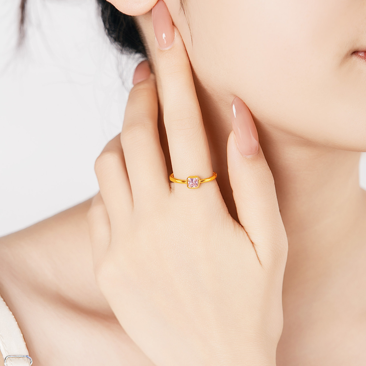 水贝黄金官方旗舰店足金999方糖镶嵌戒指粉锆石公主方开口戒女生,淘宝优惠券,粉丝福利购,淘宝优惠卷