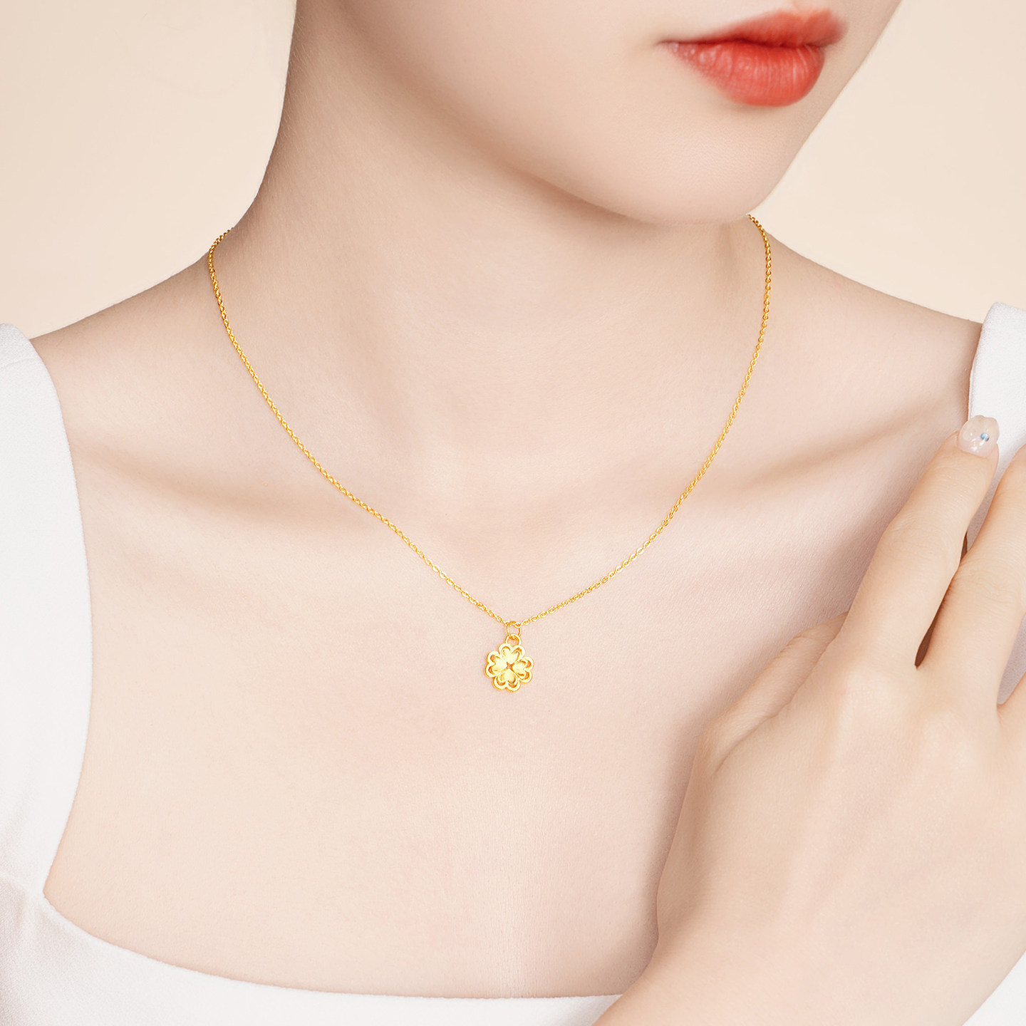水贝黄金官方旗舰店足金999镂空爱心四叶草吊坠项链送女友礼物,淘宝优惠券,粉丝福利购,淘宝优惠卷