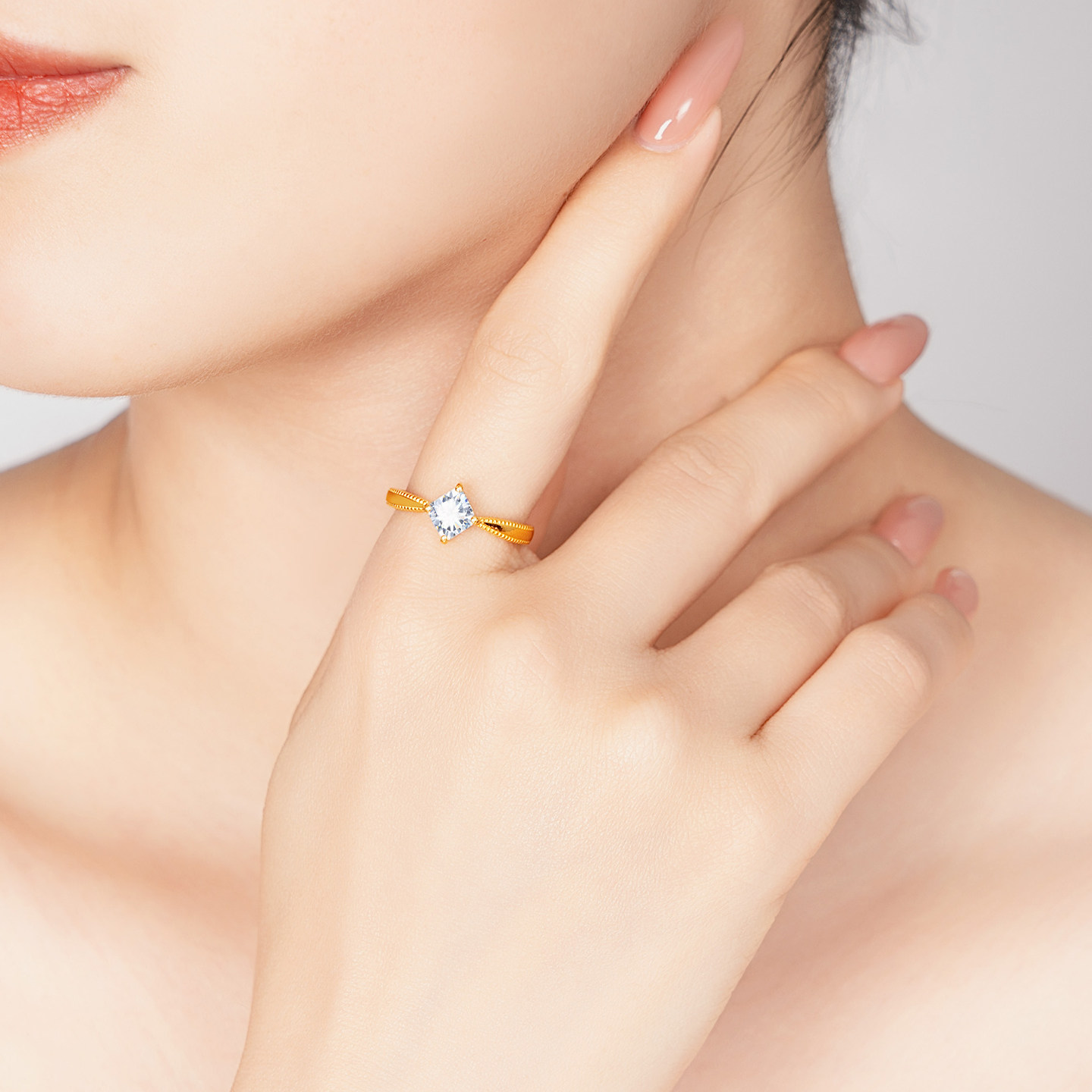 水贝黄金官方旗舰店足金999公主方戒指固口开口戒镶嵌锆石小克重,淘宝优惠券,粉丝福利购,淘宝优惠卷