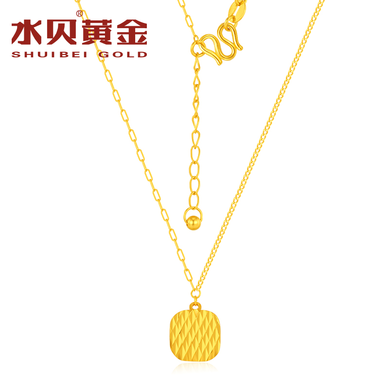 水贝黄金官方旗舰店项链女生足金999蕾丝小方糖套链吊坠礼物 计价 - 图0
