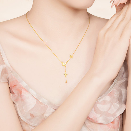 水贝黄金官方旗舰店足金999漫天蝶舞套链三蝴蝶项链送女友礼物 - 图3