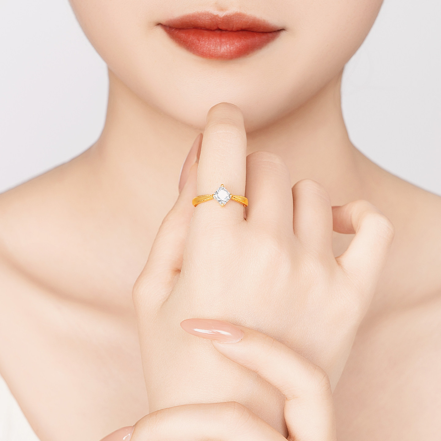 水贝黄金官方旗舰店足金999公主方戒指固口开口戒镶嵌锆石小克重,淘宝优惠券,粉丝福利购,淘宝优惠卷