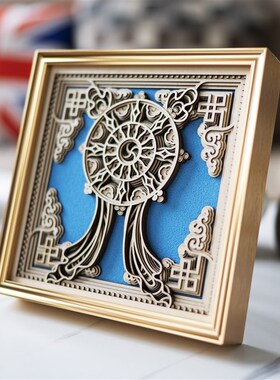 梯木叠雕新中式禅意桌面摆件八吉祥密宗八宝客厅玄关台软装工艺品