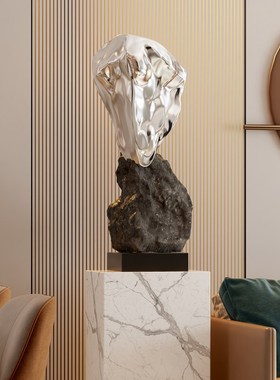 玻璃钢不规则石头雕塑摆件石来运转酒店会所售楼处楼梯间艺术装置