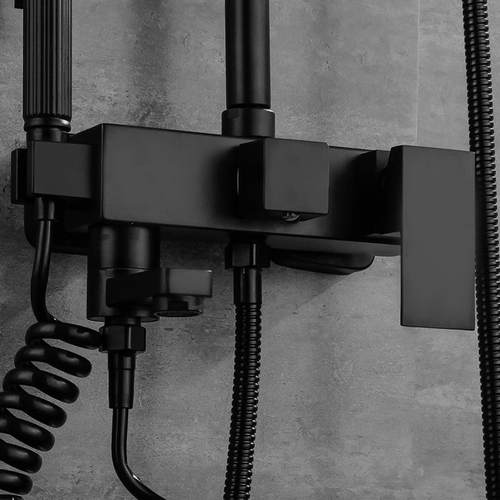 黑砂色阀四档花OGK洒套装铜增体混水 磨哑光黑漆自洁压方管淋浴花 - 图1