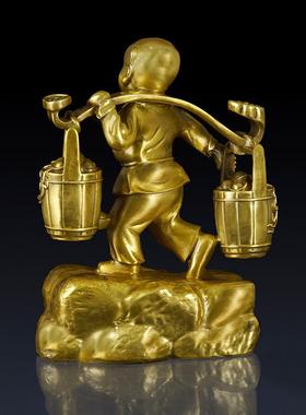 纯黄铜挑财童子摆件创意家居客厅办公室桌面招财童子工艺乔迁礼品