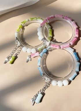 竹节墨染蝴蝶新中式手链女竹玉