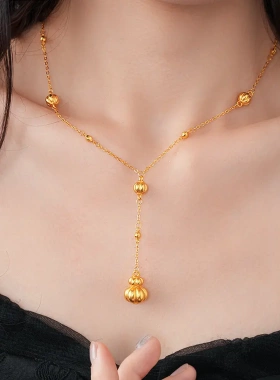 24k真金电镀灯笼葫芦吊坠项链轻奢高级感锁骨链女项饰小众设计感
