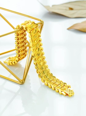 复古时尚欧币镀金饰品铜电镀24k金男宽版车花火花手链手表链