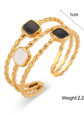 欧美ins热卖不锈钢戒指饰品黑白滴油太阳月亮星星三层开口戒