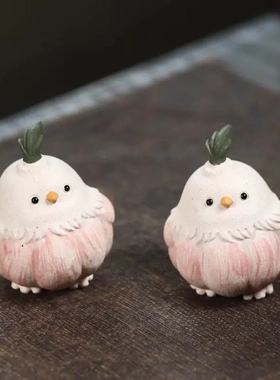 紫砂茶宠大蒜鸟摆件创意手工雕塑小鸡茶具茶道零配件陶瓷可养茶玩