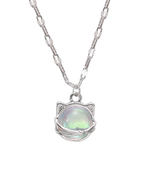 炫彩极光猫咪项链水波嘴唇链女气质甜美月光石喵星球锁骨链