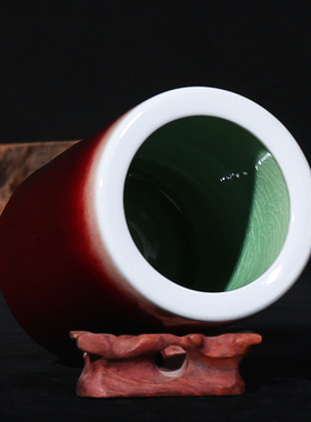 景德镇陶瓷器仿古郎红釉笔筒时尚办公室书房装饰摆件教师礼品大号