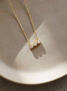 钛钢三保色个并列圆链形生日石项链XCNK2401镶嵌锆石12生辰石吊坠