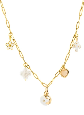 自由吊坠项链女爱心珍珠花朵蘑菇吊坠配件电镀18k金