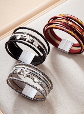 欧美复古风时尚新款手链多层开口手镯男女士通用潮流网红手串装饰