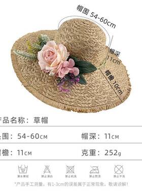 夏季新款法式大檐帽海边出游度假遮阳帽防晒编织圆顶草帽女田园风