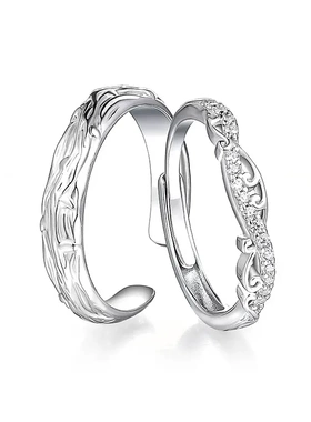 純银活口连理枝情侣对戒一对小众设计s925纯银开口情侣戒指高级感