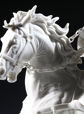 高端德化瓷千里走单骑关公骑马像关羽白瓷器艺术品摆件陶瓷工艺品