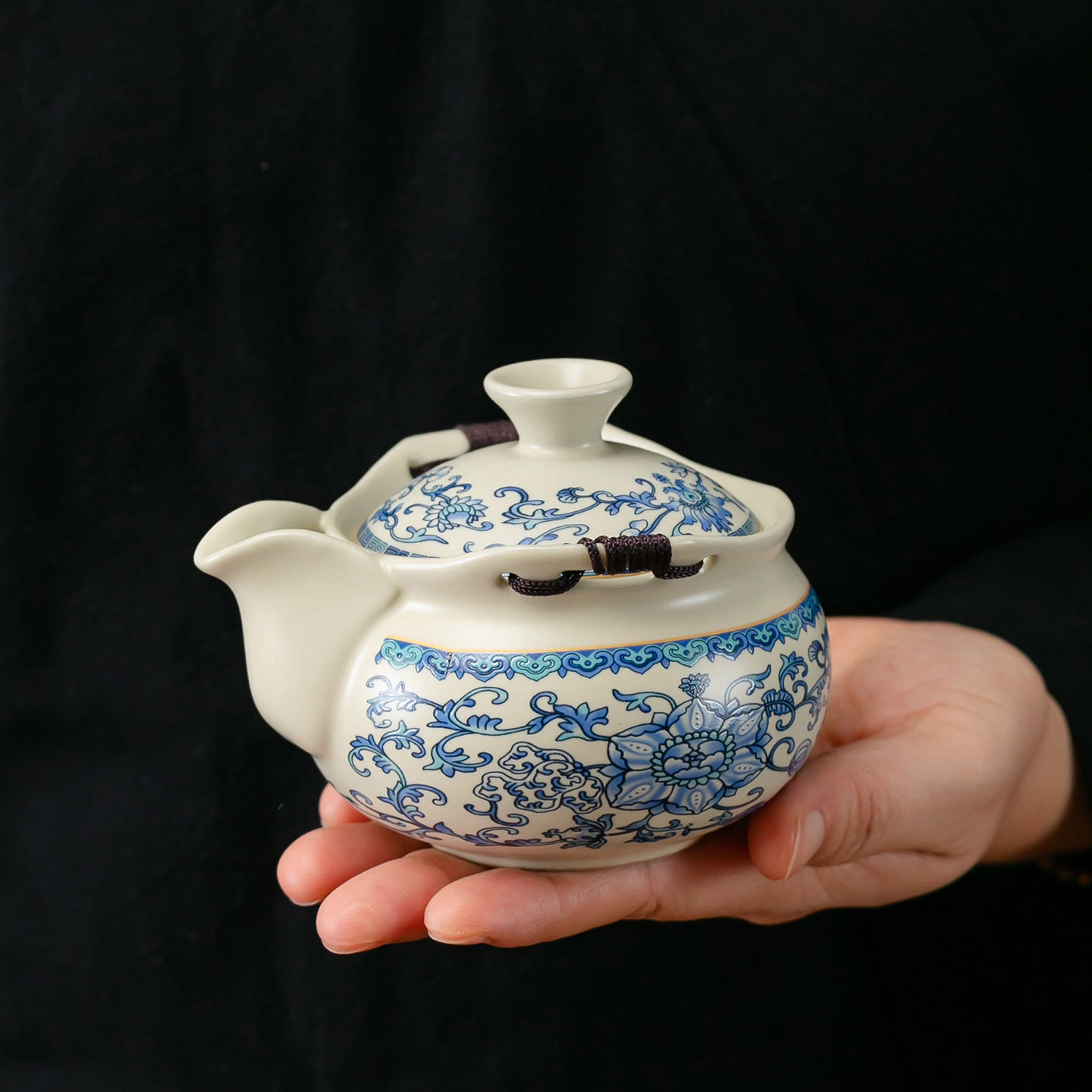 汝窑青花缠枝莲快客旅行套户外便携一壶三杯茶具中式防烫手抓壶,淘宝优惠券,粉丝福利购,淘宝优惠卷