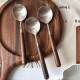 Imitation wood grain walnut color tableware stainless steel soup spoon hot pot spoon soup spoon soup split meal spoon retro home eating spoon