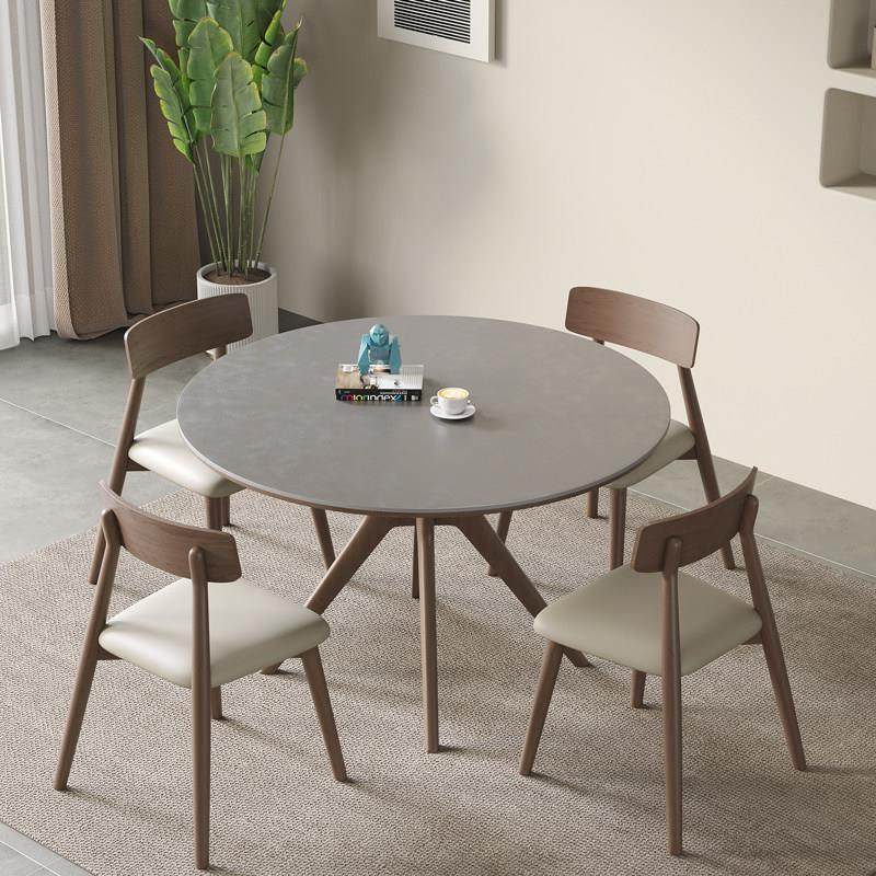 明匠轩家居北欧风胡桃色家用实木岩板圆形餐桌椅组合餐厅吃饭圆桌,淘宝优惠券,粉丝福利购,淘宝优惠卷