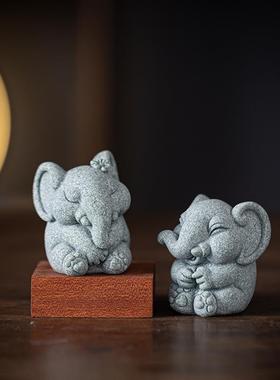 可爱大象一对茶宠茶玩摆件创意情侣吉象鱼缸盆栽造景客厅桌面装饰