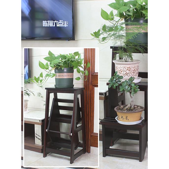 全实木北欧折叠梯家用实木梯凳三层楼梯椅多功能登高梯子花架两用 - 图0