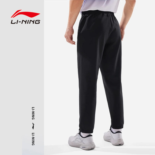 李宁冬男子运动休闲长裤直筒加绒保暖通勤裤针织运动裤AYKV627-2 - 图1