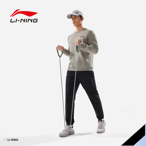 李宁冬男子运动休闲长裤直筒加绒保暖通勤裤针织运动裤AYKV627-2 - 图0