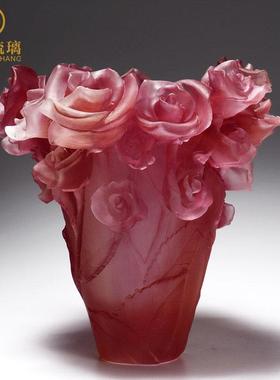 琉璃艺术品玫瑰花花瓶餐桌摆件客厅插花轻奢装饰搬家礼物乔迁新居