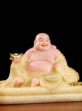 汉白玉黄玉弥勒佛菩萨佛像大肚笑佛摆件宽体布袋元宝弥勒佛供奉