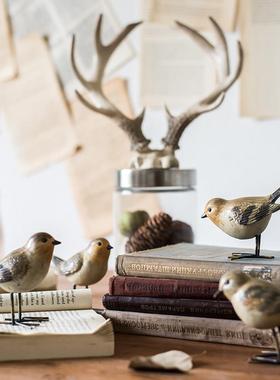 掬涵树脂小鸟四件套装饰摆件手工鸟桌面玄关书房拍摄道具