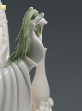 微美陶瓷12至19寸白瓷古莲观音佛像家用供奉摆件南海观世音菩萨像