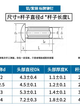 铝标牌铆钉 紫铜标牌铆钉 铭牌铆钉商标斜纹滚花铆钉GB827 5L