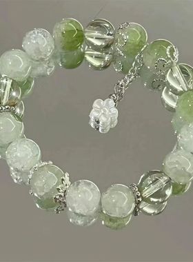 绿意蝴蝶手串新中式秋季荷叶青莲串珠小众复古高级精致吸睛手饰女