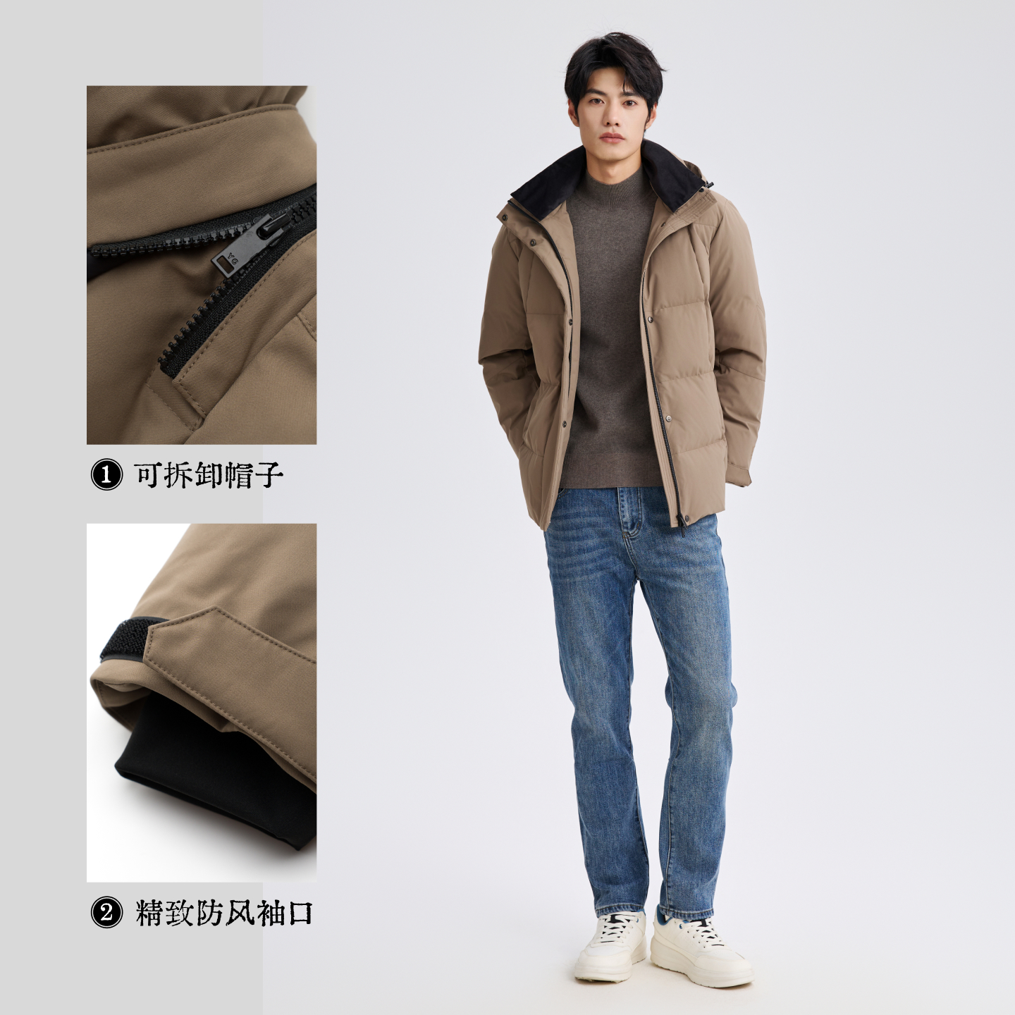 羽物男装秋冬新款男装小暖炉三防户外防风鸭绒服短款MY259327W7 - 图2