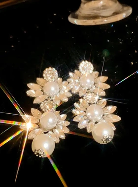 欧美镶钻花朵珍珠绑带项链气质宫廷风锁骨链时尚轻奢高级感项饰女