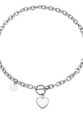 简约毛衣链几何粗铝链立体爱心仿贝母项链女秋冬新款卫衣项饰