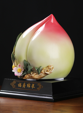 东方泥土福寿绵长中式陶瓷摆件寿桃蟠桃客厅家居装饰生日祝寿礼品