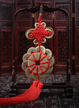 奉祺纯铜五帝钱挂件铜钱六帝钱古钱币九帝钱桃花家居办公挂饰