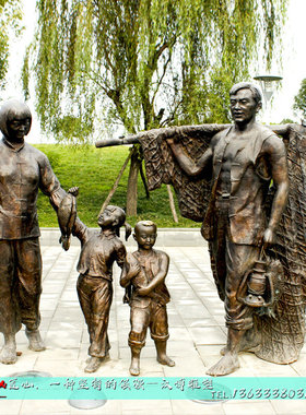 玻璃钢仿铜人物雕塑商业步行街铸铜卖货郎雕像铜雕民俗主题人像