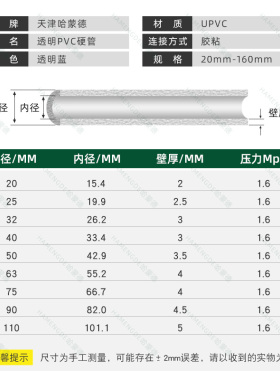 透明pvc管塑料硬水管硬管20鱼缸25管子4分6分1寸16 18 32 50 63mm