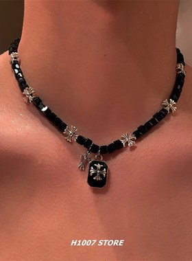 十字花暗黑冷淡风男款锁骨链小众设计感女生颈链嘻哈风项链毛衣链
