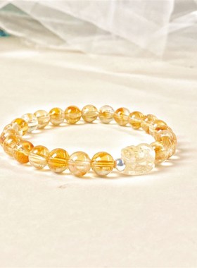 普陀山文创天然黄水晶金发晶手链男女小众招财转运珠聚财貔貅手串